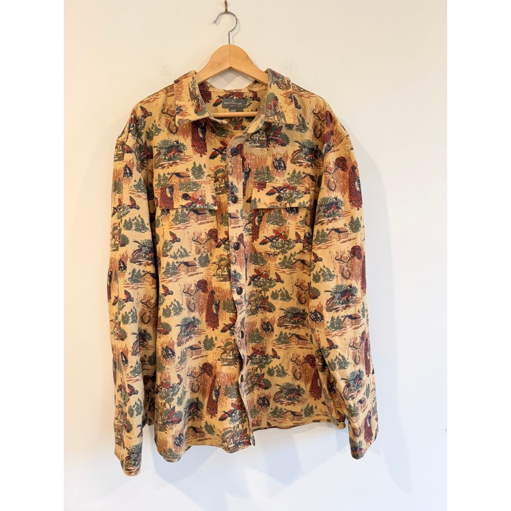 LL Bean Signature XXXL Slim Fit Chamois Flannel Shirt Wildlife Hunting Print